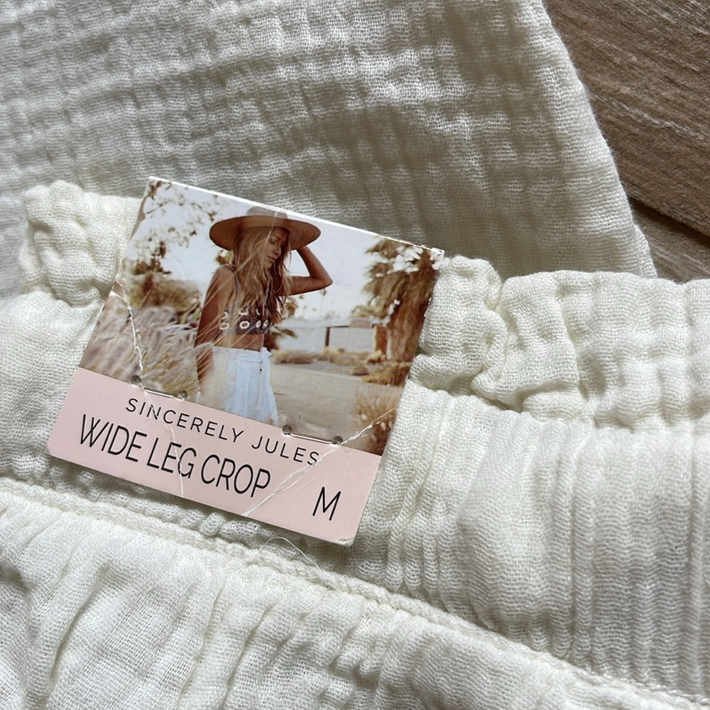 Sincerely Jules Wide Leg Cropped Gauze Pants MEDIUM - Picture 10 of 10